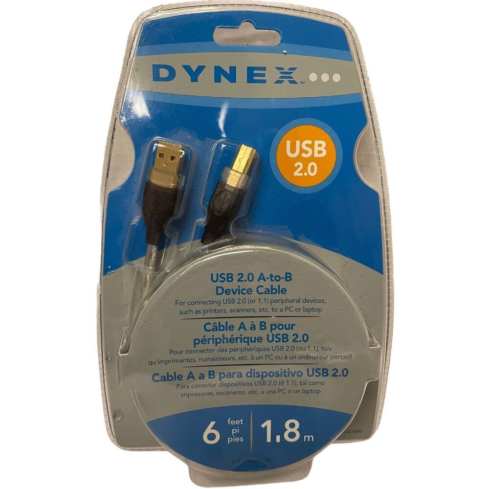 Dynex‎ USB 2.0 A-To-B Device Cable 6 Ft/1.8 Meters For Printers & Scanners